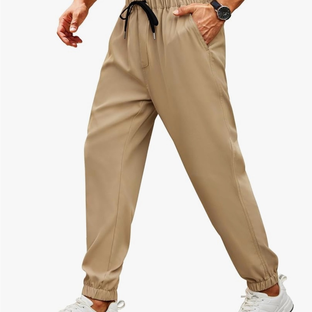 COOFANDY Men’s Joggers, Beige, Elastic Waistband - Sz Large - NWT